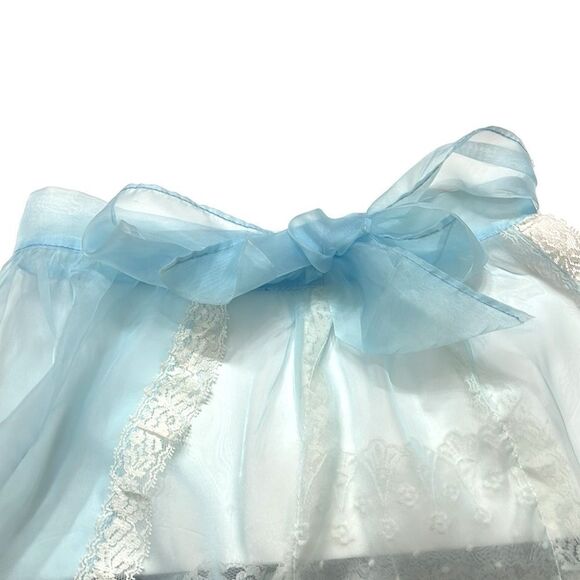 Vintage Apron Light Blue Sheer Lace Front Pocket Tie Back Feminine Pin Up - Picture 5 of 6